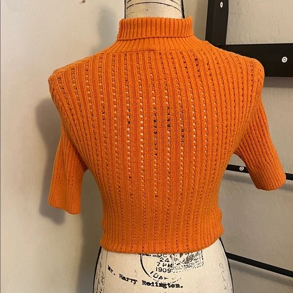 Free People Carly Swift Knit Orange Cropped Pullover Modern Sweater Bohemian - Picture 7 of 12